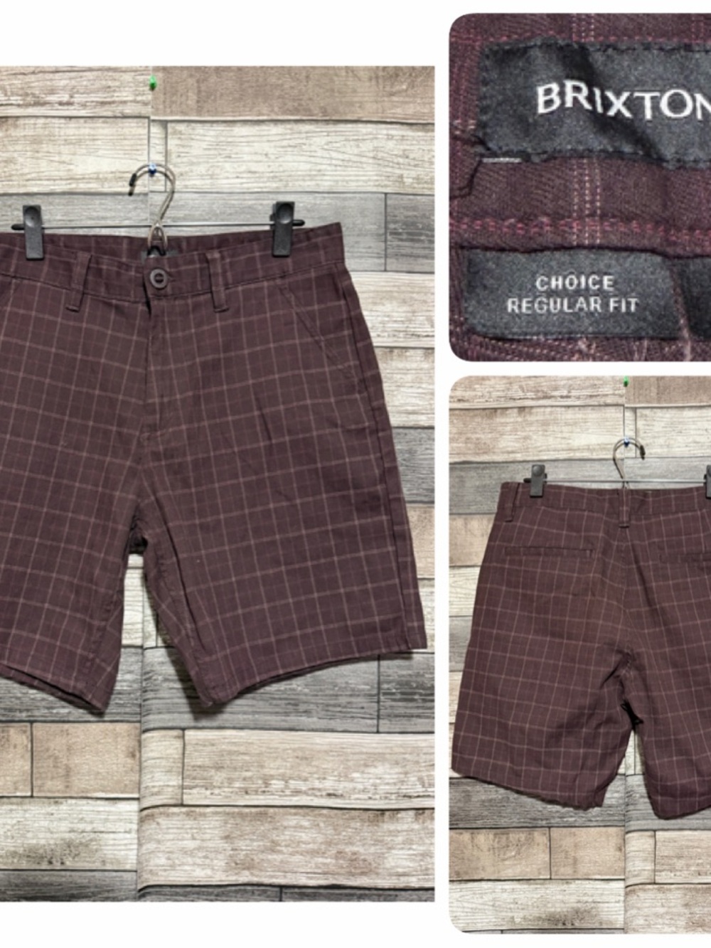 Brixton Choice Regular Fit Plaid Shorts Men’s 33 (Inseam 8) Red Brown READ